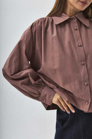 Gathered Shoulder Poplin Shirt Dusty Rose - 9