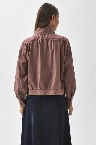 Gathered Shoulder Poplin Shirt Dusty Rose - 10