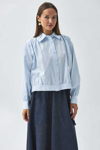 Gathered Shoulder Poplin Shirt Ice Blue - 7