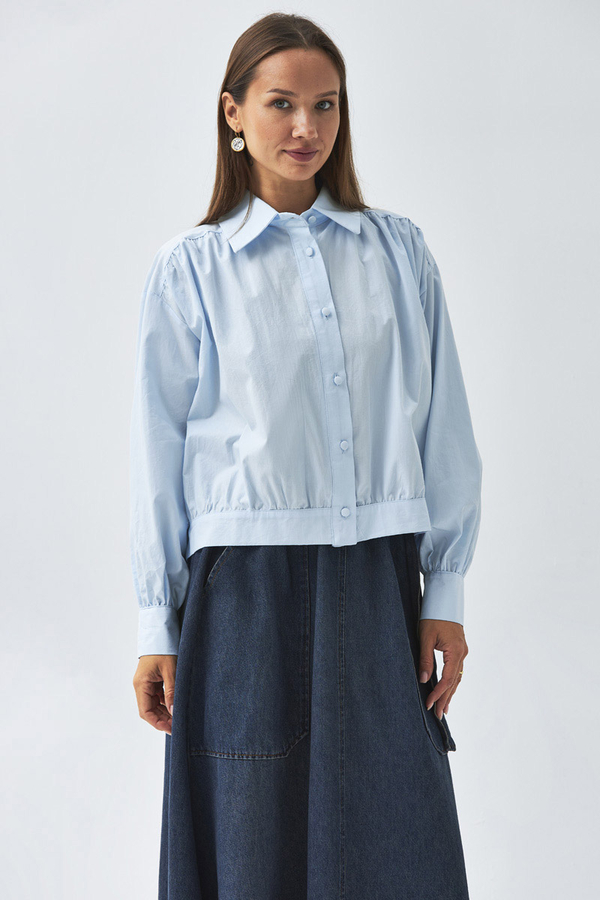 Gathered Shoulder Poplin Shirt Ice Blue - 7