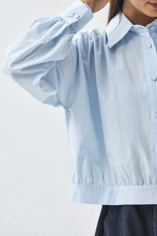 Gathered Shoulder Poplin Shirt Ice Blue - 3