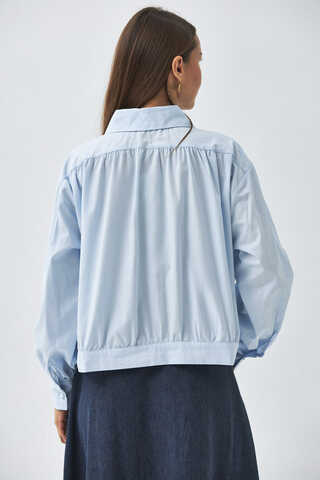 Gathered Shoulder Poplin Shirt Ice Blue - 8