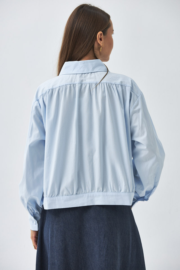 Gathered Shoulder Poplin Shirt Ice Blue - 8