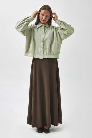 Gathered Shoulder Poplin Shirt Light Green - 8