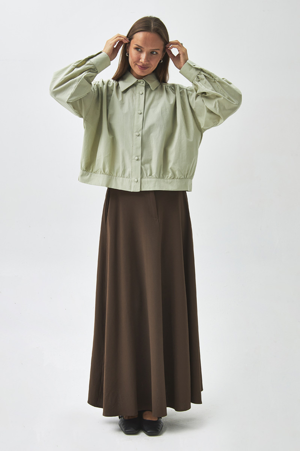 Gathered Shoulder Poplin Shirt Light Green - 8