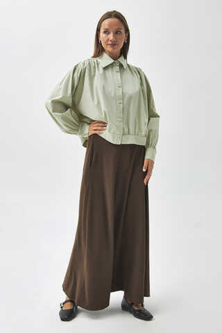 Gathered Shoulder Poplin Shirt Light Green - 3