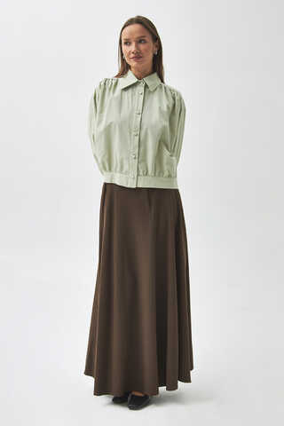 Gathered Shoulder Poplin Shirt Light Green - 6