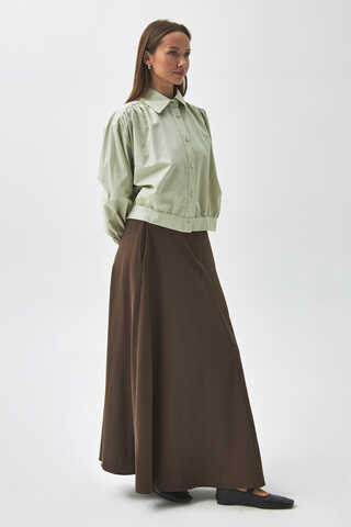 Gathered Shoulder Poplin Shirt Light Green - 7