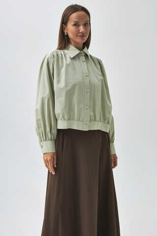 Gathered Shoulder Poplin Shirt Light Green (1)