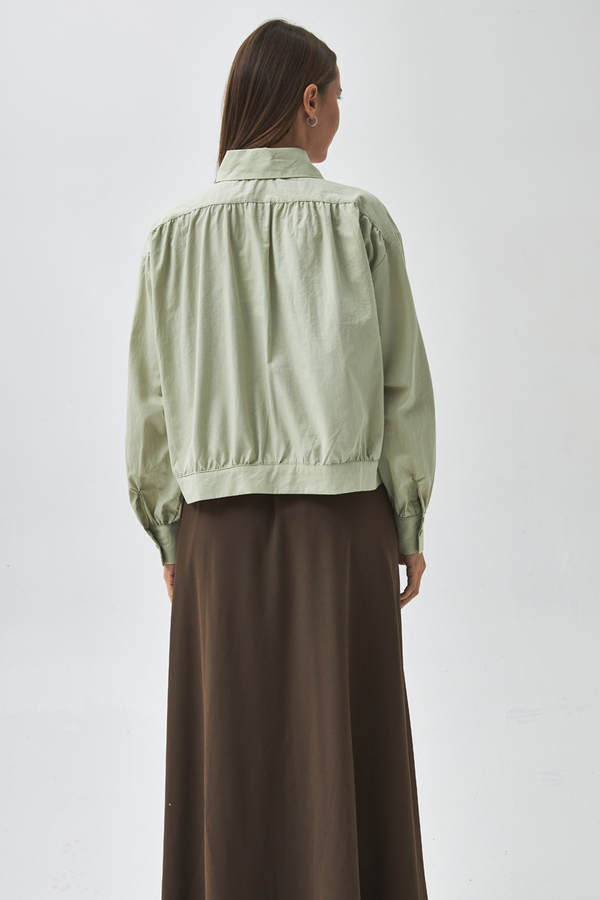 Gathered Shoulder Poplin Shirt Light Green - 12