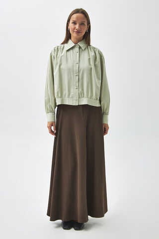 Gathered Shoulder Poplin Shirt Light Green - 10