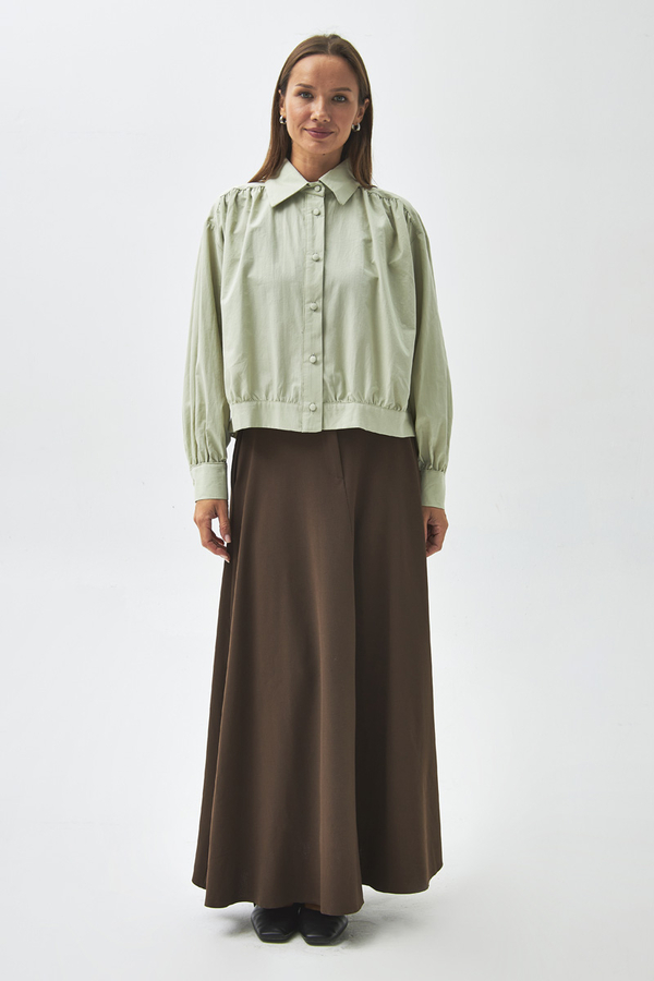 Gathered Shoulder Poplin Shirt Light Green - 10