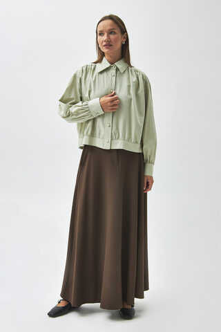 Gathered Shoulder Poplin Shirt Light Green - 11