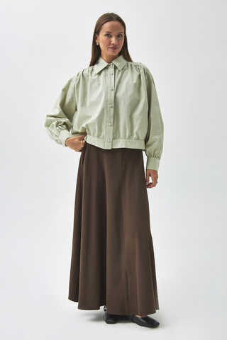 Gathered Shoulder Poplin Shirt Light Green