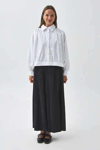 Gathered Shoulder Poplin Shirt White - 1