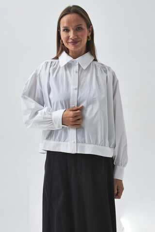 Gathered Shoulder Poplin Shirt White - 2