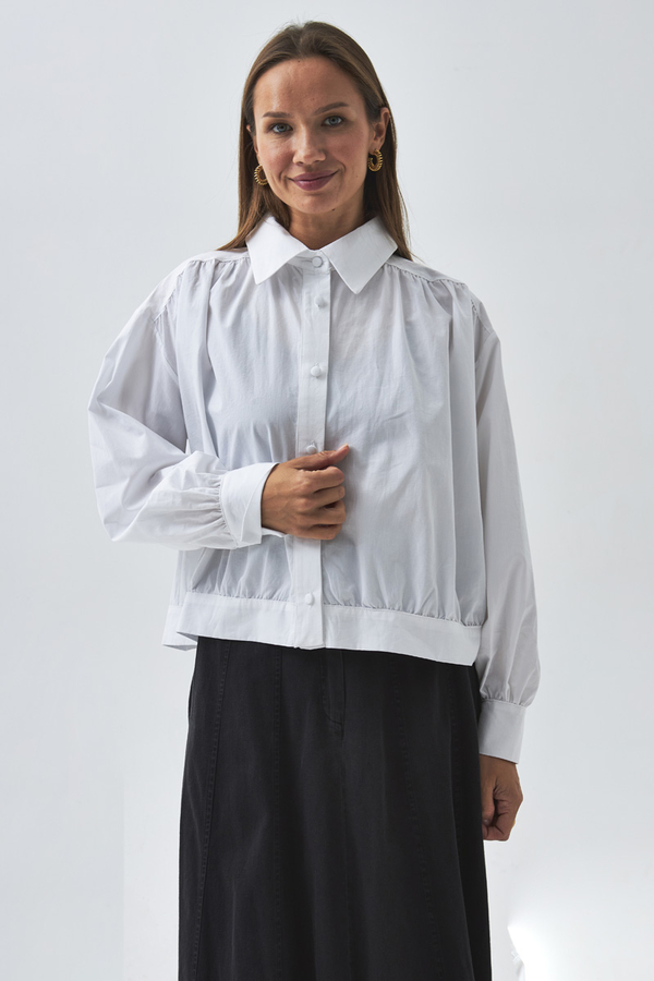 Gathered Shoulder Poplin Shirt White - 2