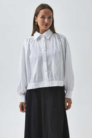 Gathered Shoulder Poplin Shirt White - 3