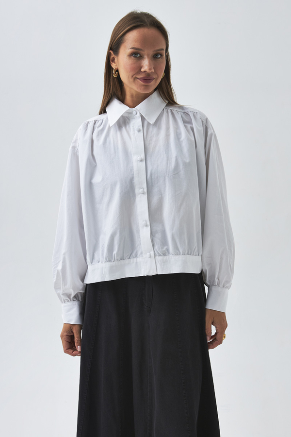 Gathered Shoulder Poplin Shirt White - 3