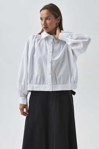 Gathered Shoulder Poplin Shirt White - 5