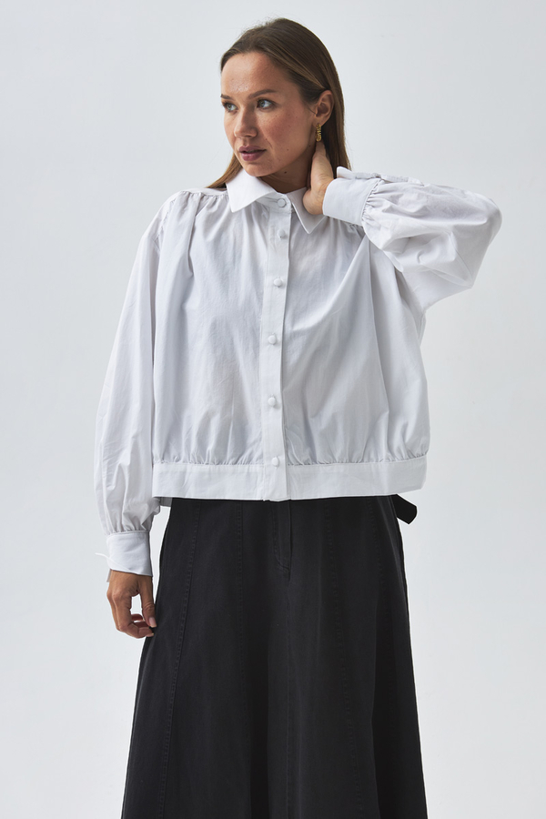 Gathered Shoulder Poplin Shirt White - 5