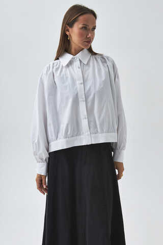 Gathered Shoulder Poplin Shirt White - 6