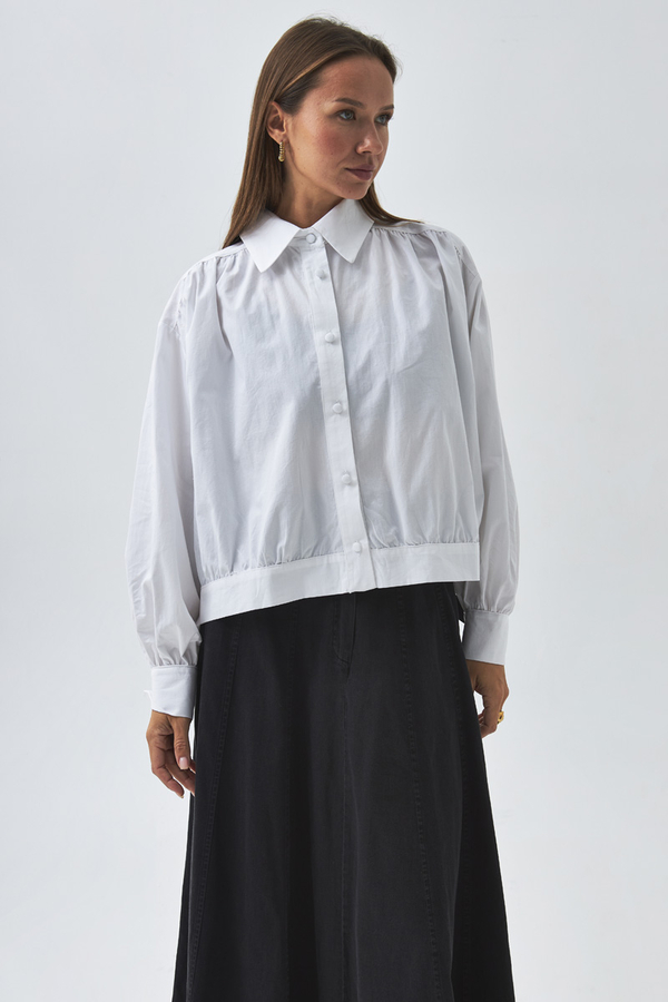 Gathered Shoulder Poplin Shirt White - 6