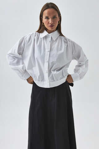 Gathered Shoulder Poplin Shirt White - 7