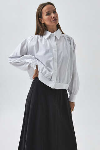 Gathered Shoulder Poplin Shirt White - 4