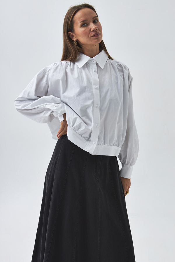 Gathered Shoulder Poplin Shirt White - 4