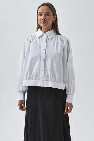Gathered Shoulder Poplin Shirt White - 8