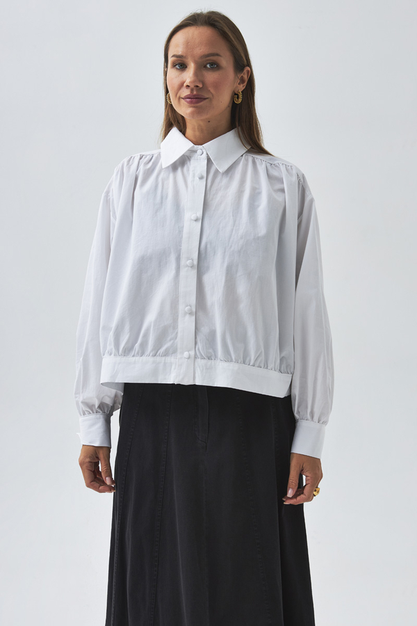 Gathered Shoulder Poplin Shirt White - 8