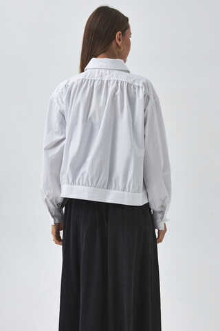 Gathered Shoulder Poplin Shirt White - 9