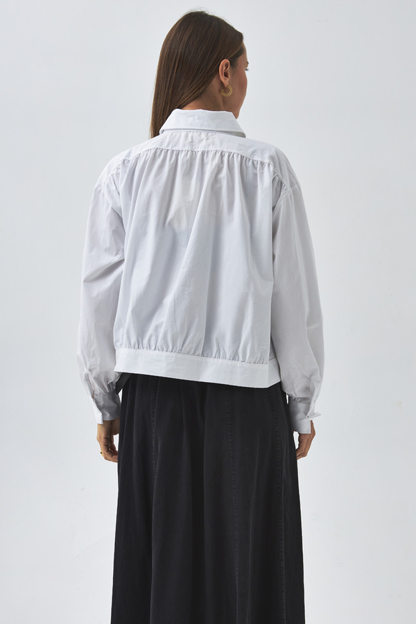 Gathered Shoulder Poplin Shirt White - 9
