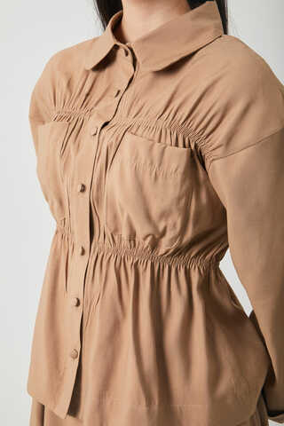 Gathered Skirt Set Light Tan - 9