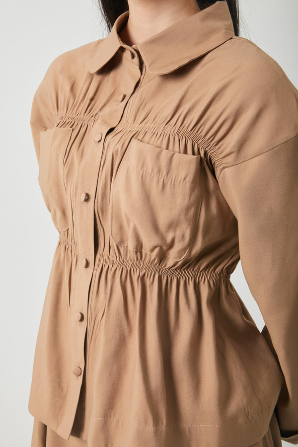 Gathered Skirt Set Light Tan - 9