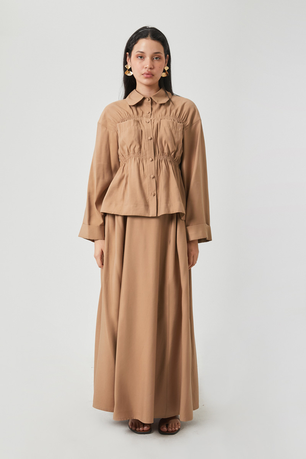 Gathered Skirt Set Light Tan - 8