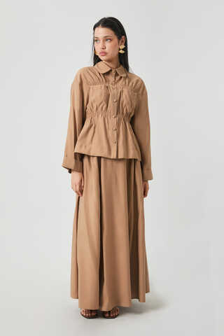 Gathered Skirt Set Light Tan - 12