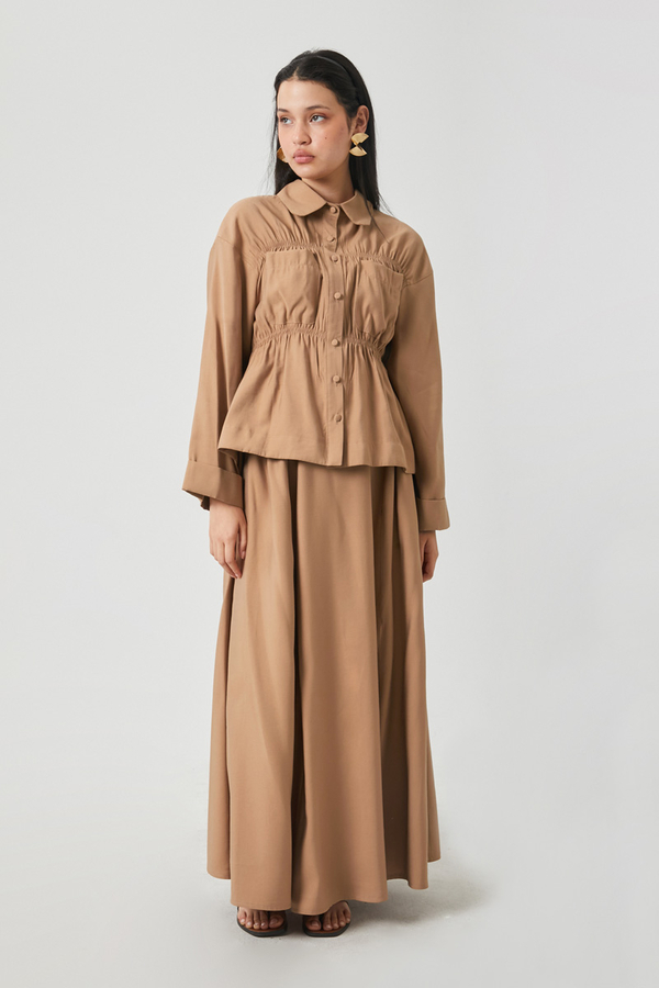 Gathered Skirt Set Light Tan - 12