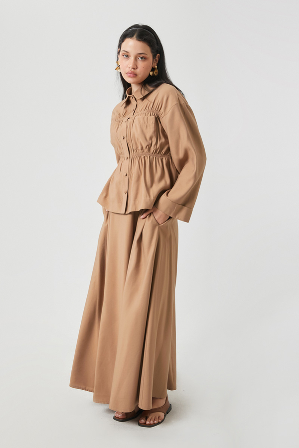 Gathered Skirt Set Light Tan - 13