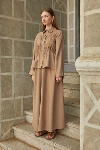 Gathered Skirt Set Light Tan - 3