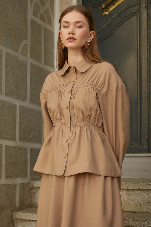 Gathered Skirt Set Light Tan - 2