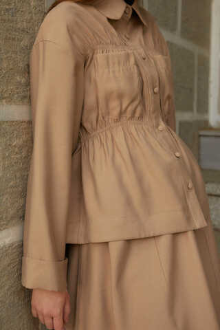 Gathered Skirt Set Light Tan - 5