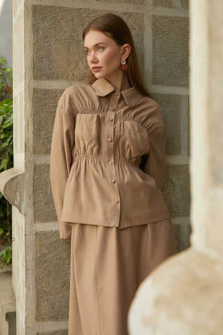 Gathered Skirt Set Light Tan - 4
