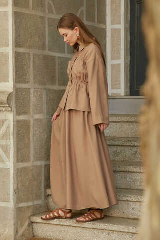 Gathered Skirt Set Light Tan - 6