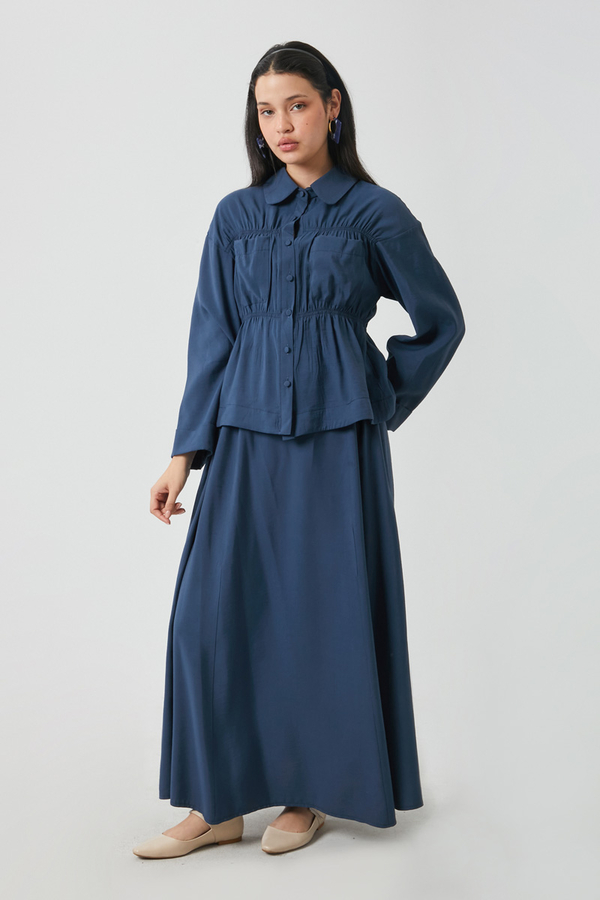 Gathered Skirt Set Navy Blue - 7