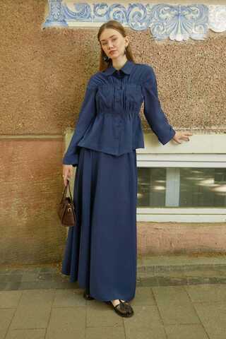 Gathered Skirt Set Navy Blue - 1