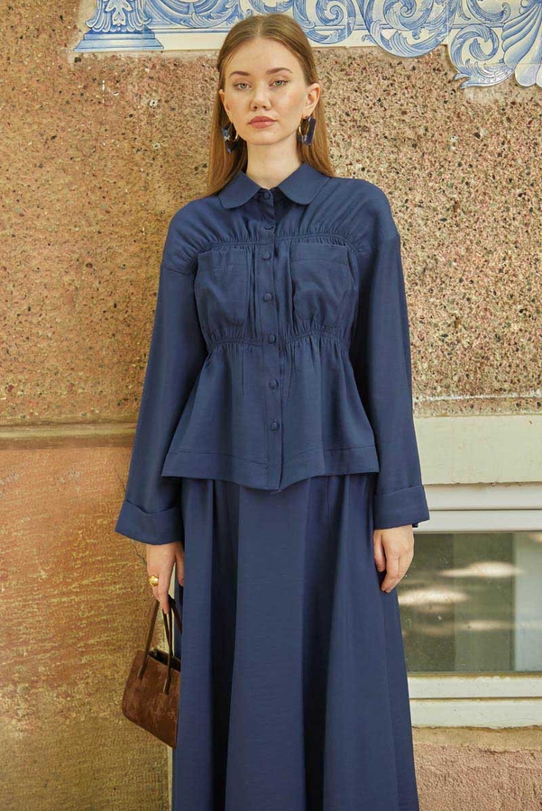 Gathered Skirt Set Navy Blue - 2