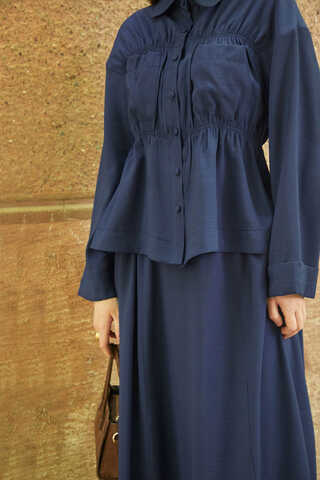 Gathered Skirt Set Navy Blue - 3