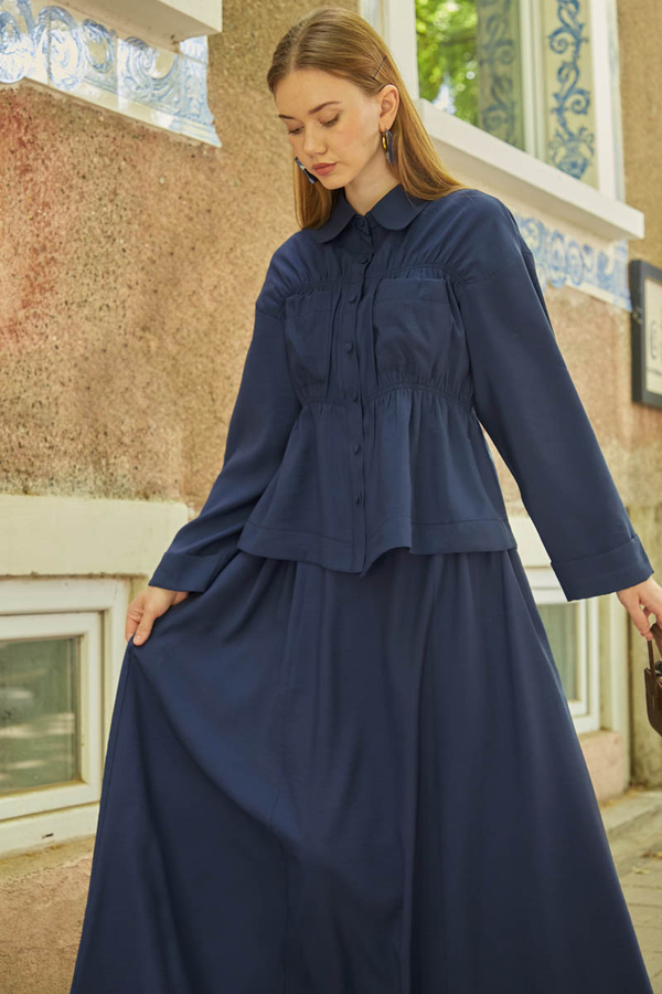 Gathered Skirt Set Navy Blue - 4